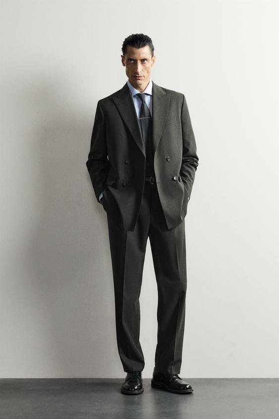 PANTALON DE COSTUME PIED-DE-POULE 100 % LAINE - Vert foncé de Zara - Image 0