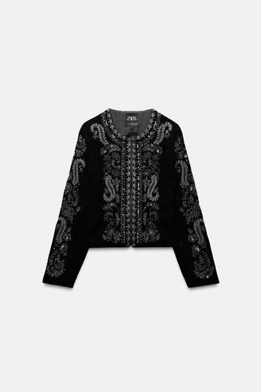 VELVET SEQUIN JACKET - Black by Zara