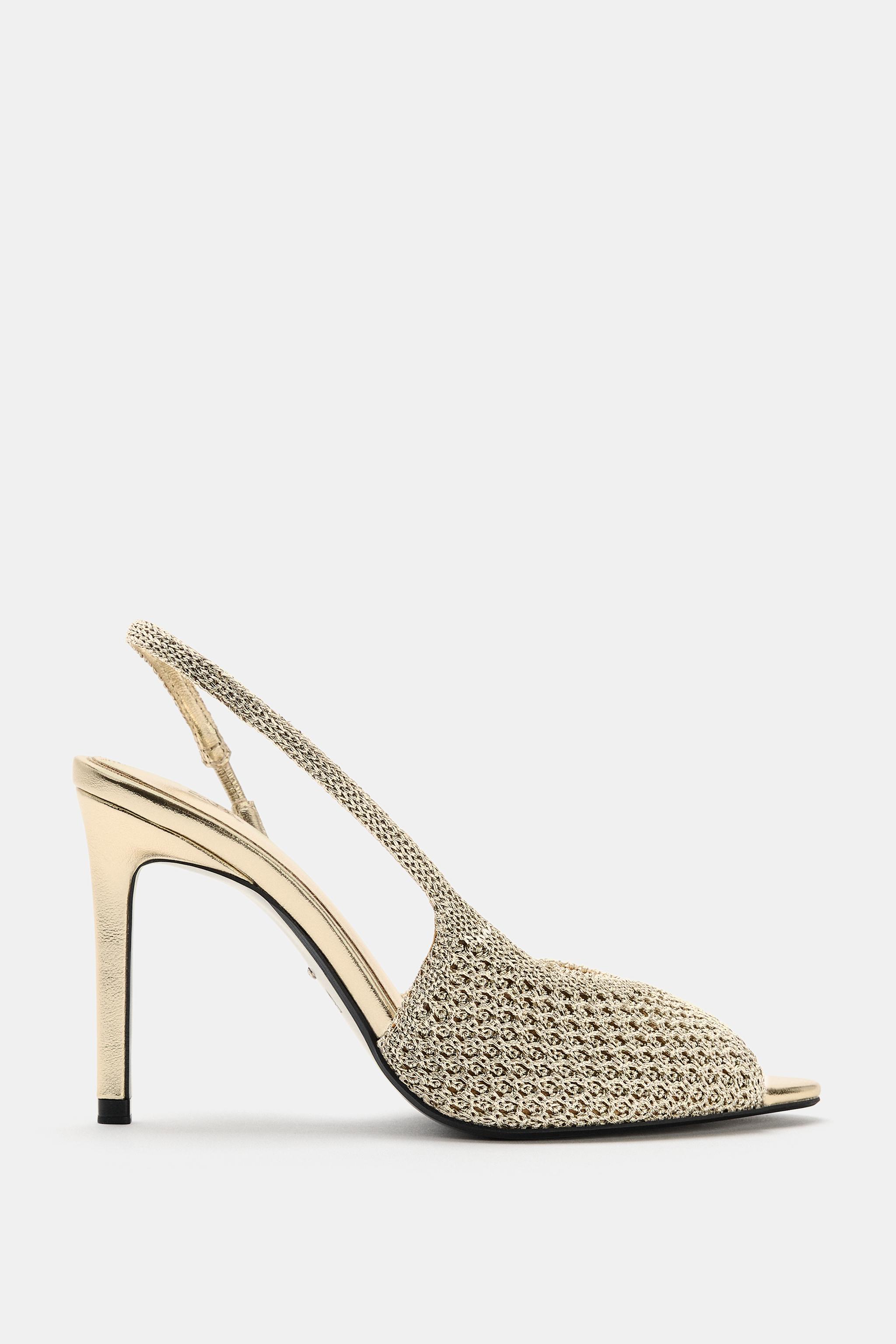 WOVEN-EFFECT HEEL SANDALS — Gold
