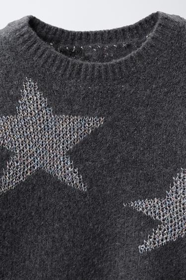 PULL EN MAILLE ÉTOILES BRILLANTES - Gris chiné de Zara - Image 2