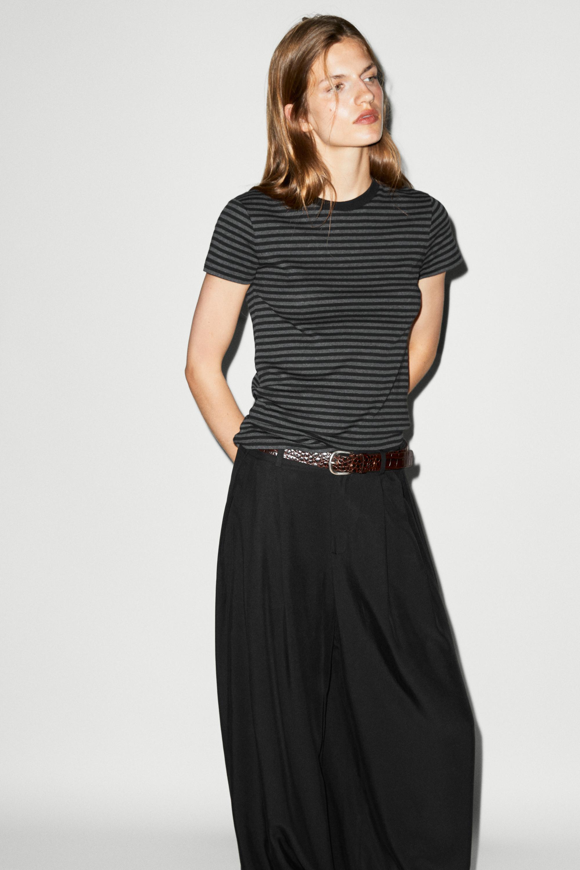 Ribbed striped short sleeve T-shirt