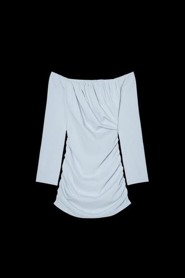 Zara GATHERED SHORT DRESS - Light blue - Image 0