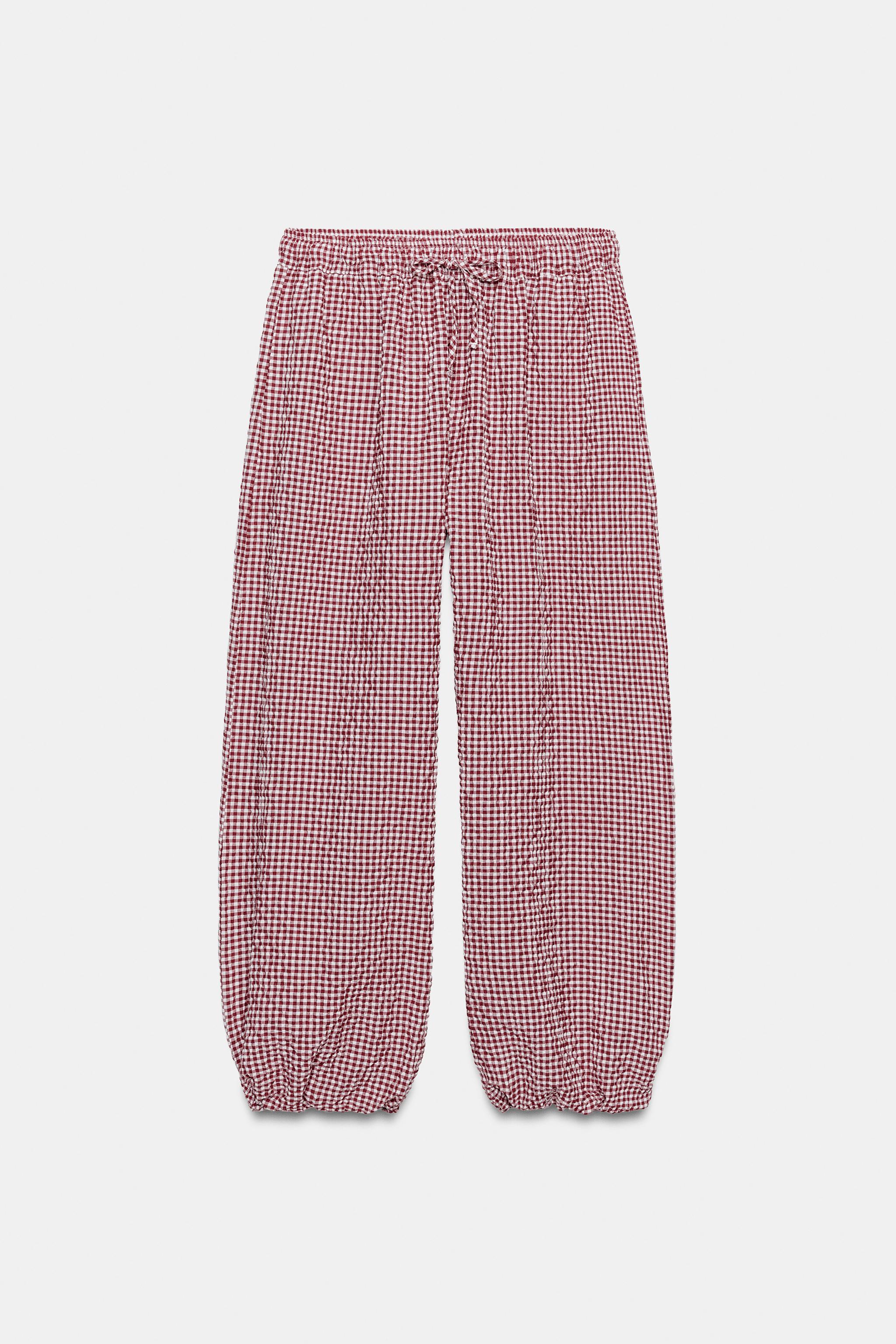GATHERED GINGHAM PANTS