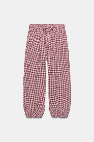 GINGHAM SAROUEL TROUSERS - White / Red by Zara - Image 6