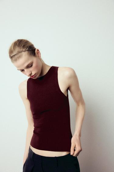 TOP DE MALHA SEM MANGAS - Grená da Zara