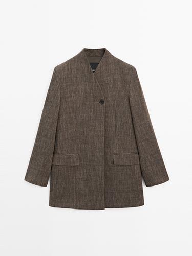 Abrigo jaspeado cuello subido con lana - Marrón de Zara