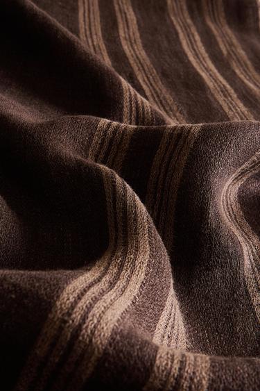 STRIPED LINEN BLANKET - Brown by Zara - Image 3