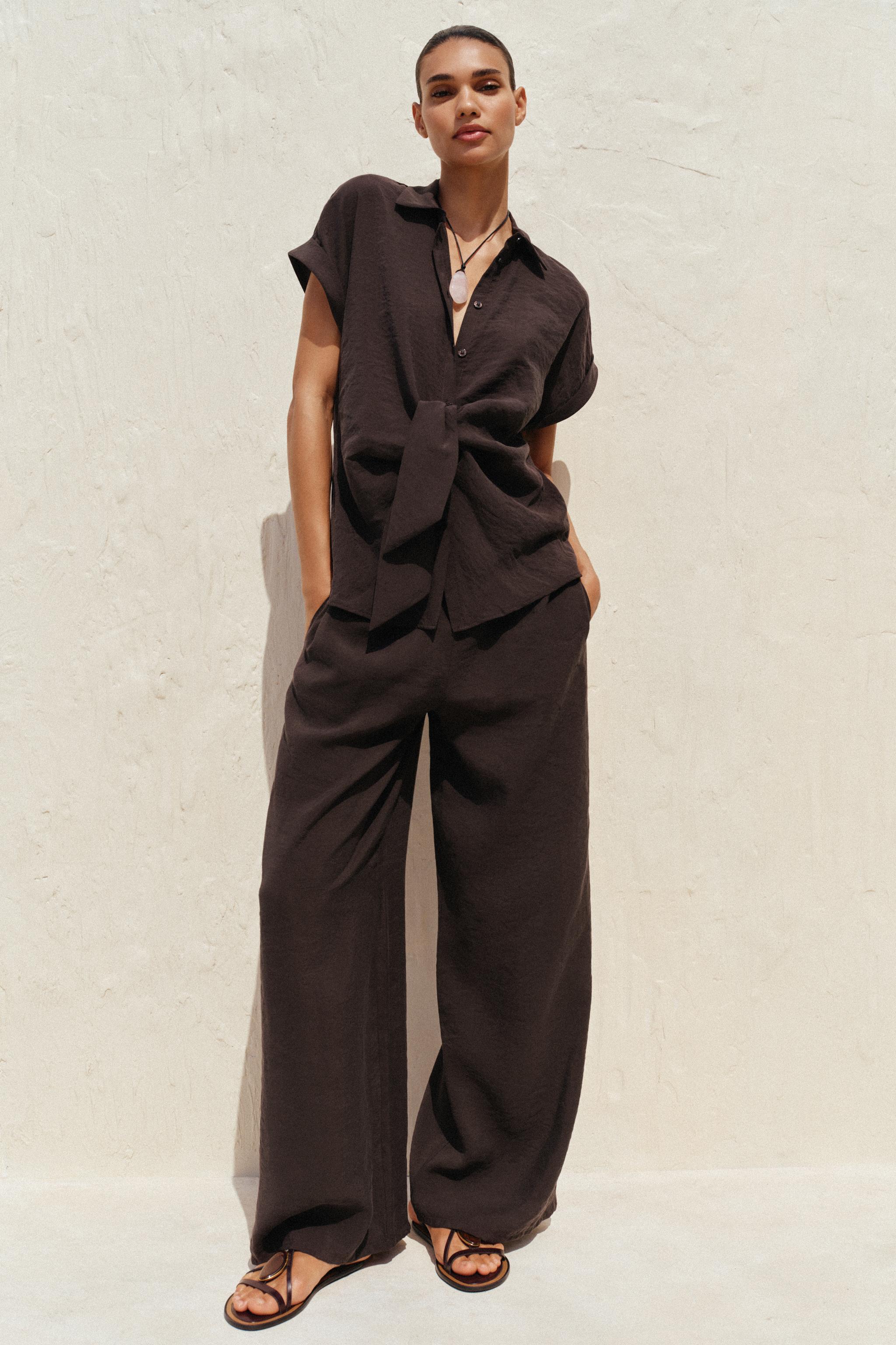 ☆ドイツ発*ZARA*新作*ハイウエストワイドパンツ/CAMEL☆ ZARA - ザラ ハイウエスト デニムワイドパンツ ベージュの通販