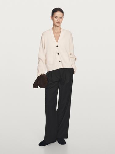 Zara 100% wool knit cardigan with pockets - Ecru