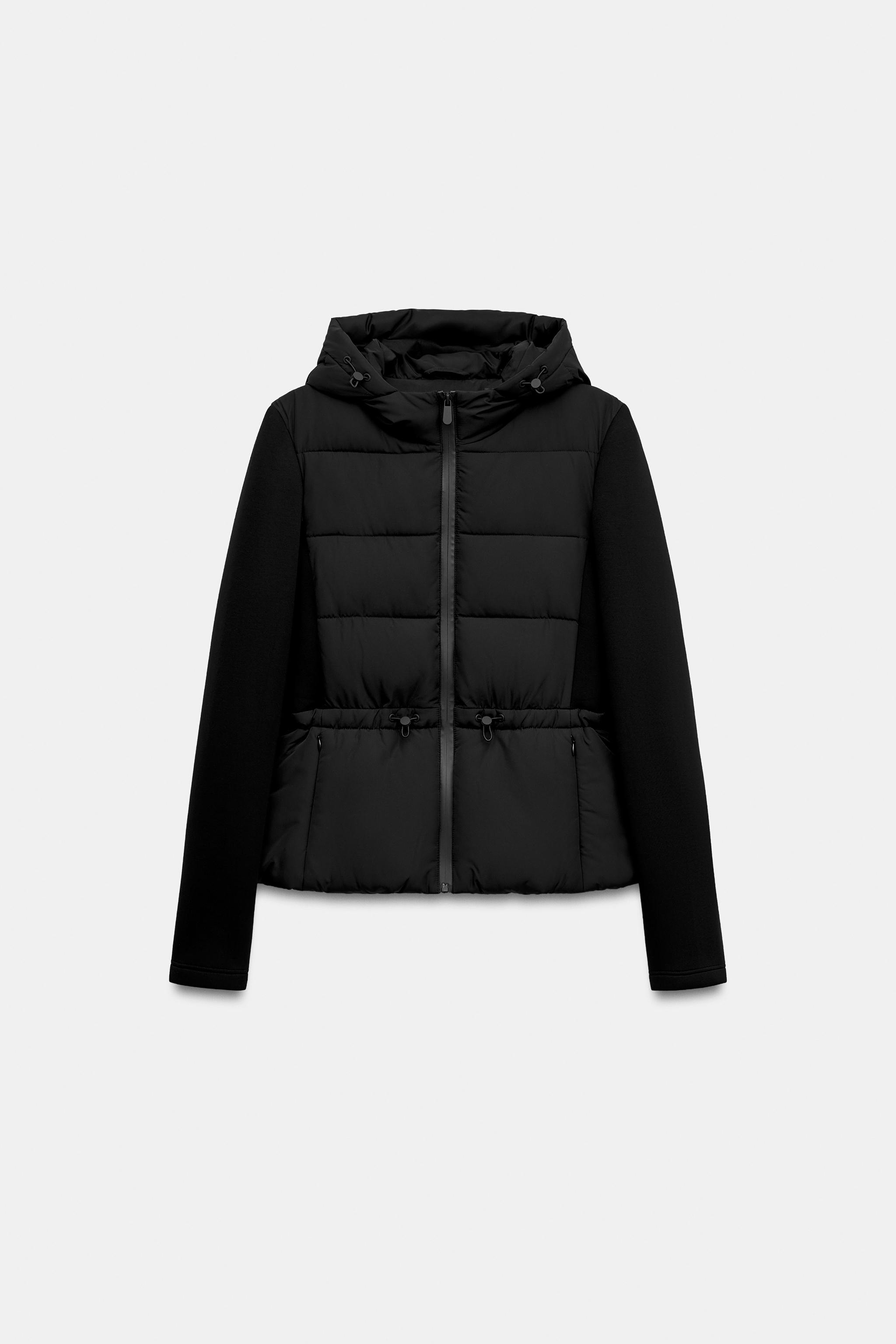 フード付きコンビパフジャケット - ブラック | ZARA Japan / 日本