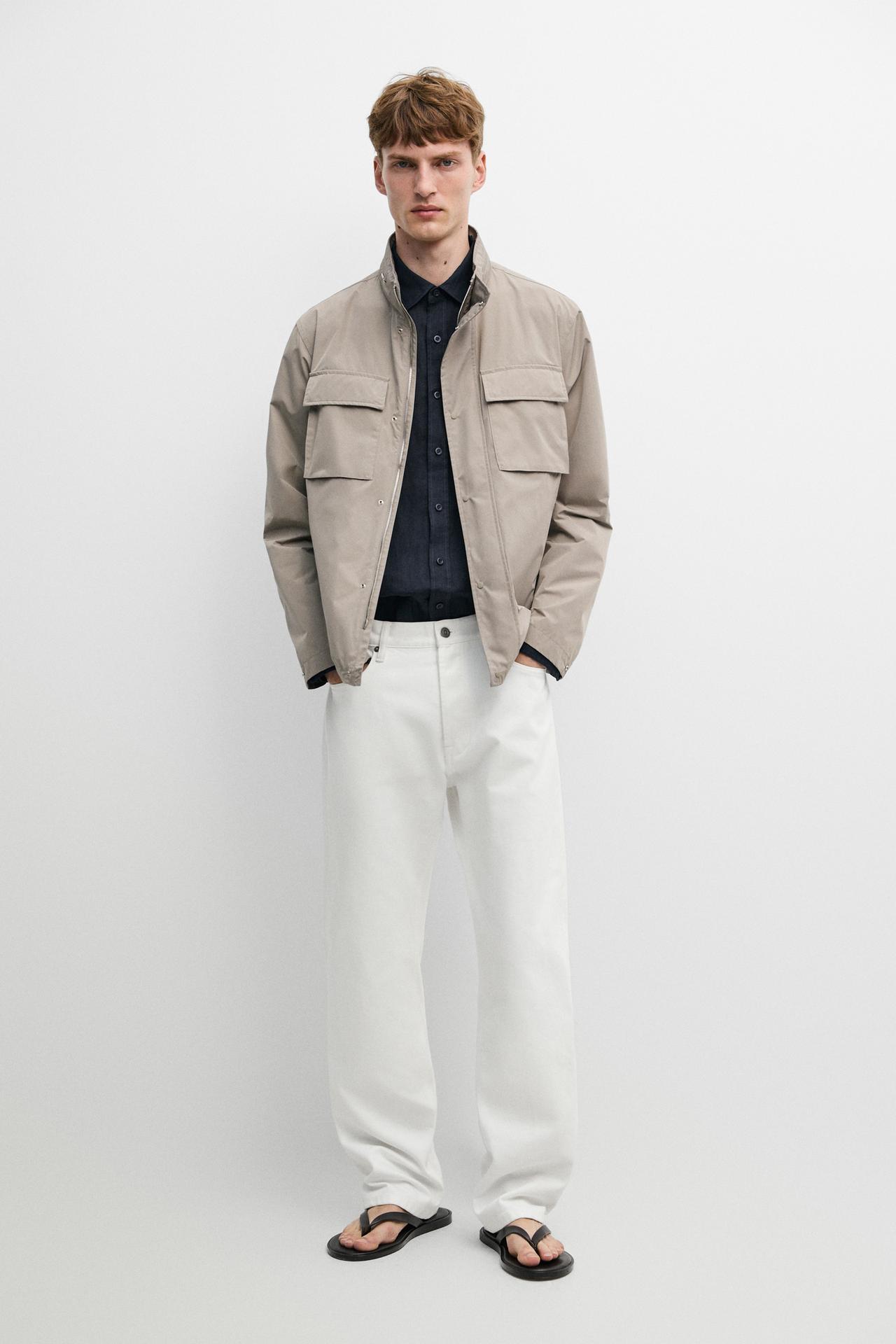 Technical fabric jacket with pocket details — Gray marl