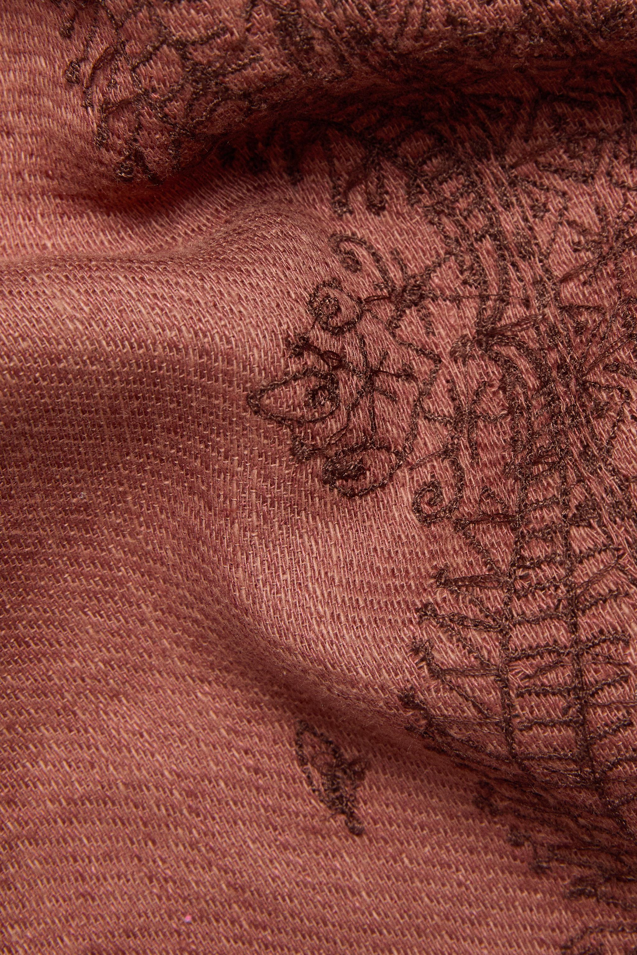 エンブロイダリー リネン＆コットン ブランケット - ダークローズ
