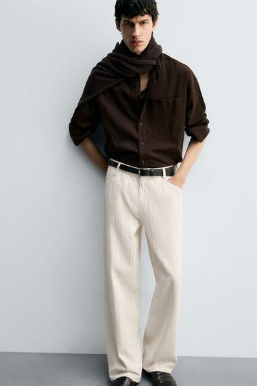 JEAN TEXTURÉ À RAYURES - Blanc cassé de Zara - Image 4