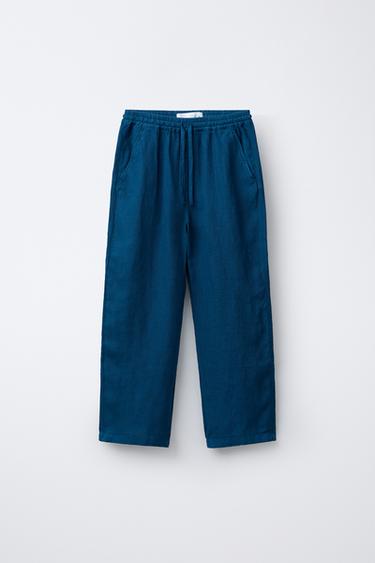 PANTALÓN LINO - Petróleo de Zara