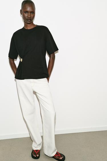 Zara MAJICA OD DEBELOG PAMUKA S APLIKACIJOM – Crna