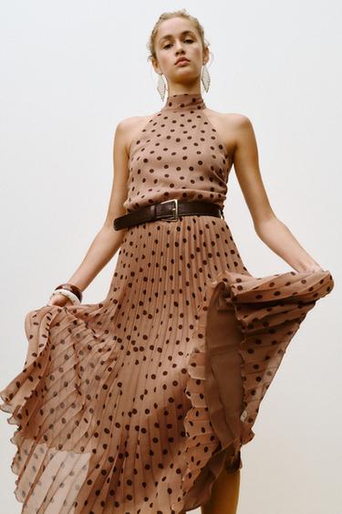 فستان ميدي منقط بحزام - 930 الخاص بـ Zara
