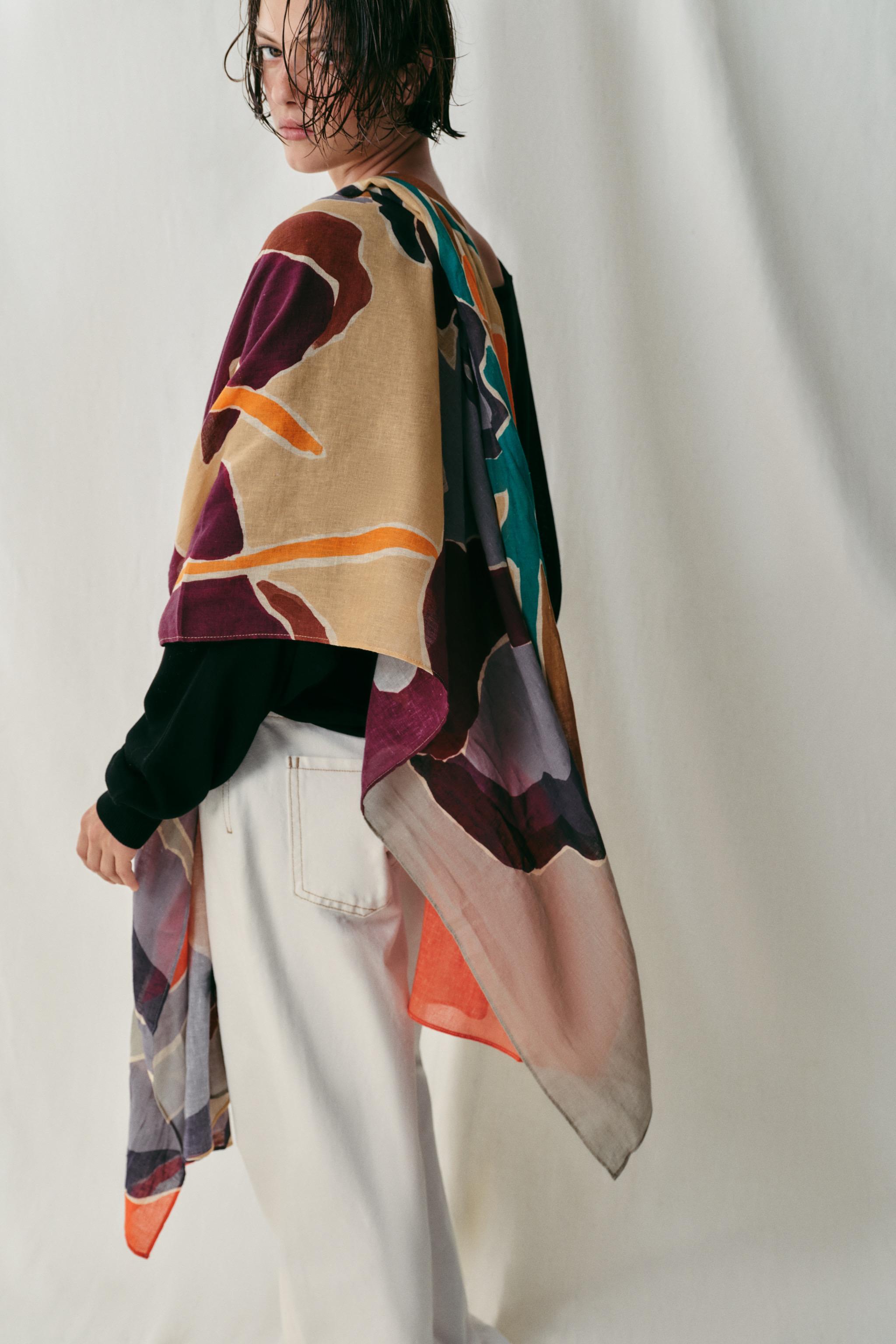 Zara KETEN KARIŞIMLI DESENLİ ŞAL görsel 3
