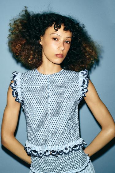 TOP NID D'ABEILLE À CARREAUX - Bleu / Blanc de Zara - Image 1