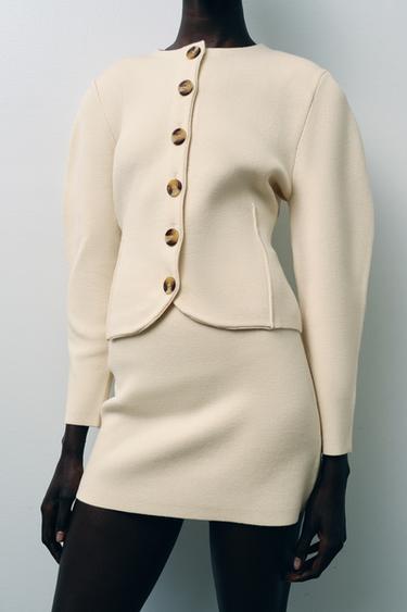 FITTED CARDIGAN WITH BUTTONS - Beige by Zara