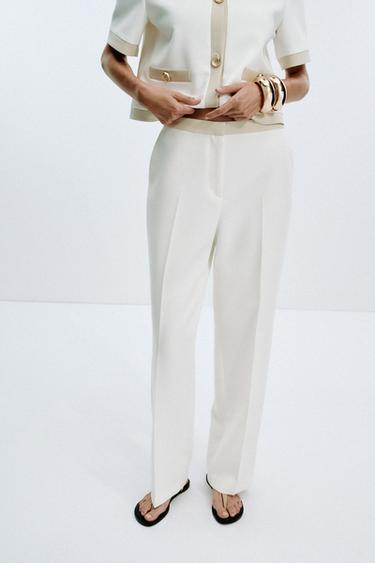 Zara STRAIGHT LEG PANTS WITH COMBINATION WAIST - Oyster-white