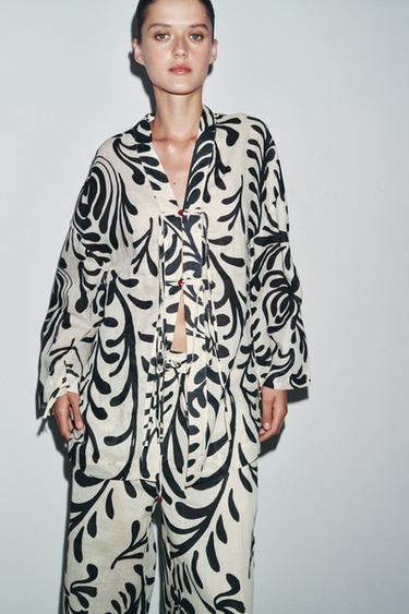 KIMONO IMPRIMÉ RAMIE ZW COLLECTION - Beige clair de Zara - Image 1