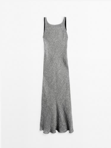Robe midi 100 % lin - Gris de Zara