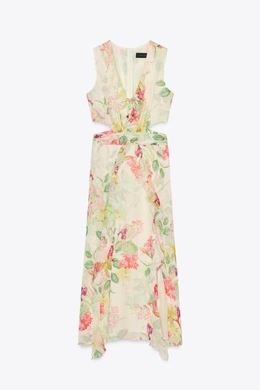 FLORAL CUT-OUT PRINT DRESS - Ecru / Green by Zara