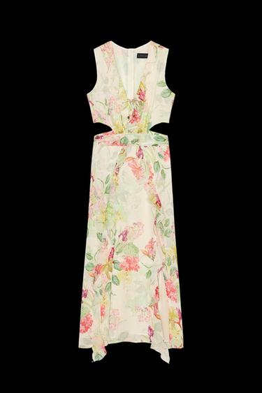 KLEID MIT BLUMENMUSTER UND CUT-OUTS - Cremefarben / Grün von Zara