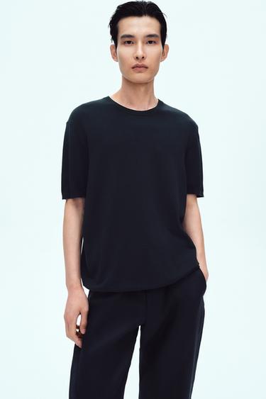 VISCOSE BLEND KNIT T-SHIRT - Navy blue by Zara