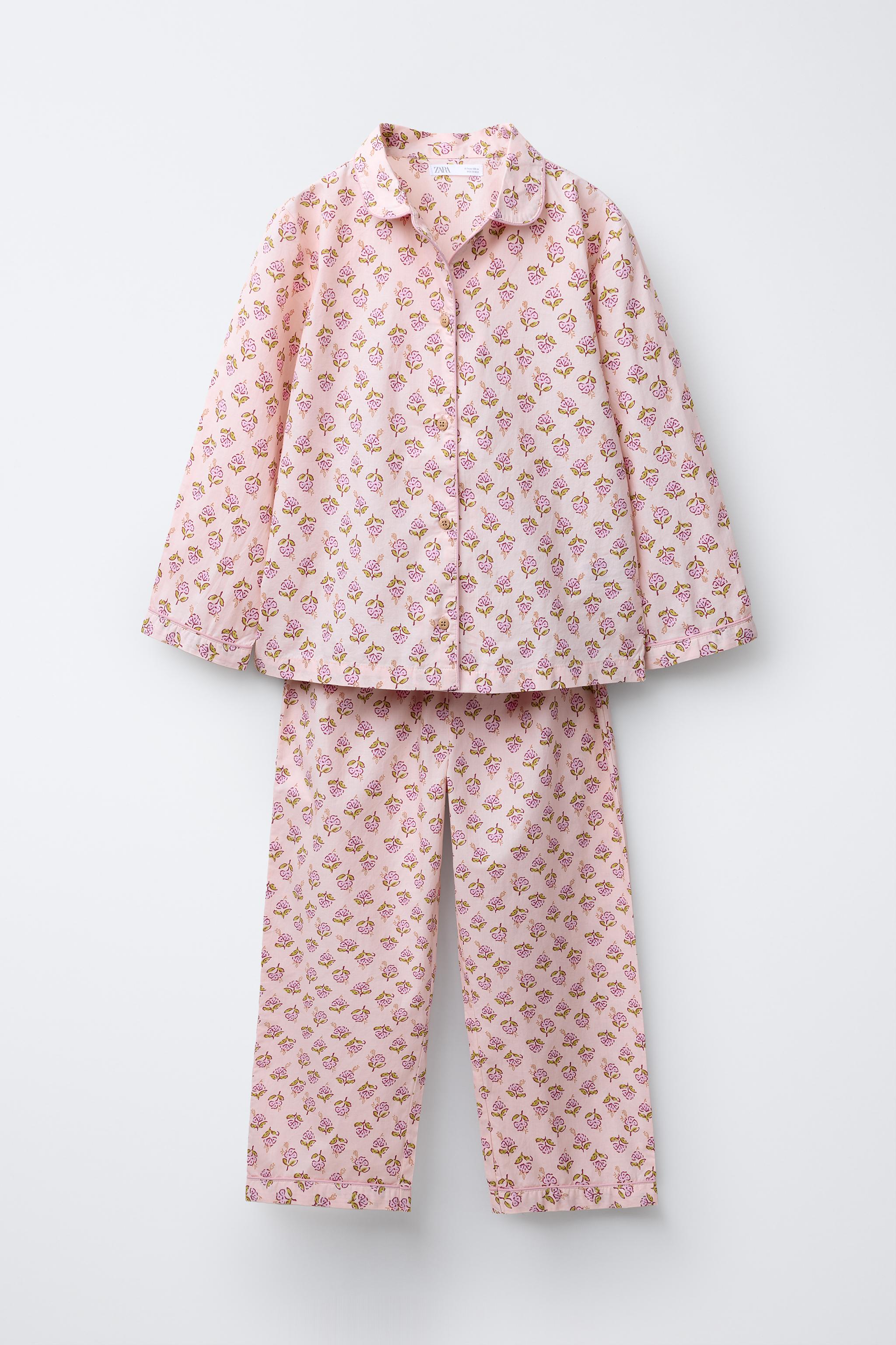 6-14 ANS/ PYJAMA CHEMISE ET PANTALON FLEURS Rose ZARA France