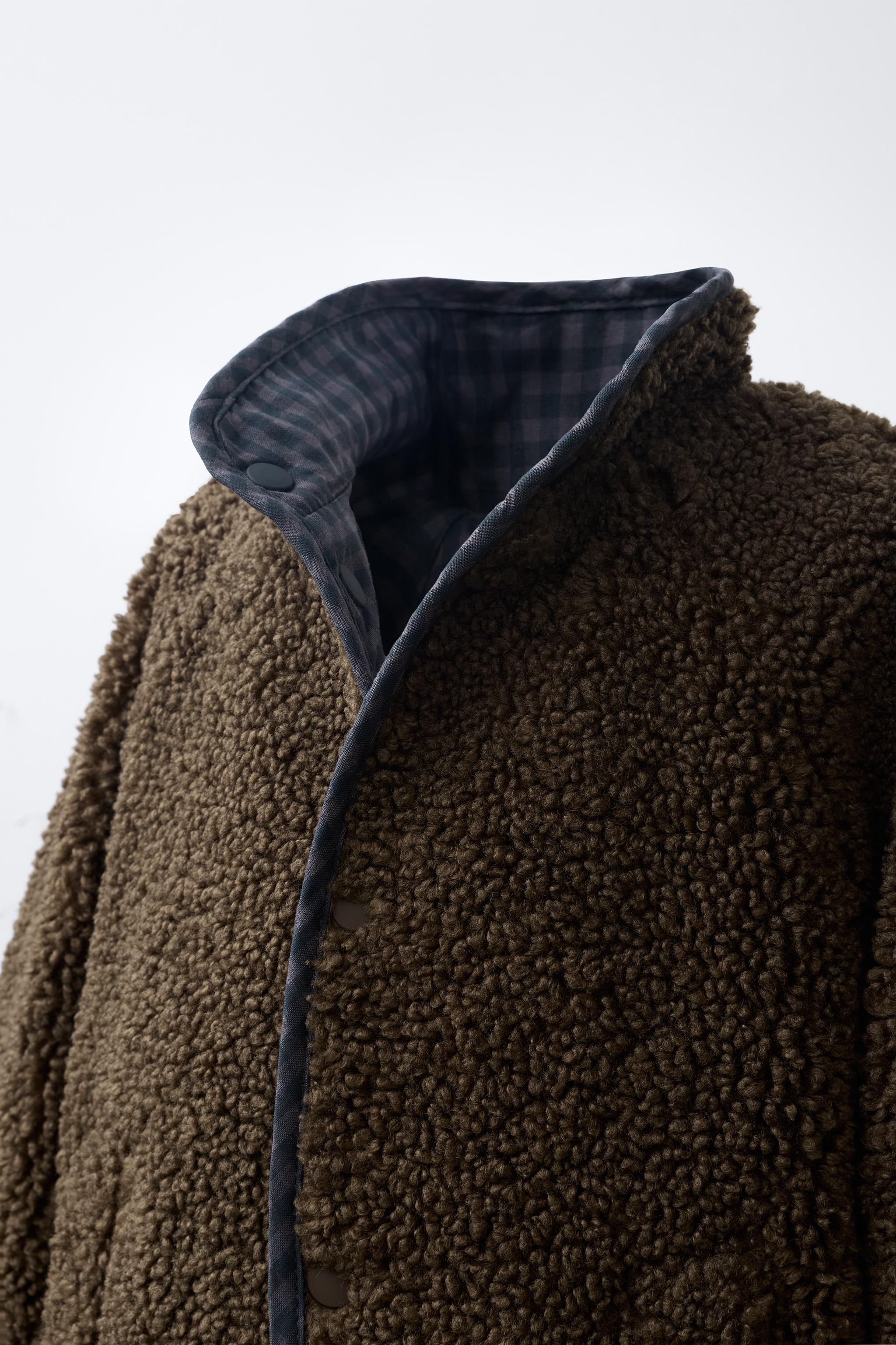 REVERSIBLE CHECKED FAUX SHEARLING JACKET