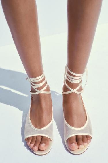 LIMITED EDITION OPEN-TOE MESH FLAT SHOES - Ecru by Zara - Image 0