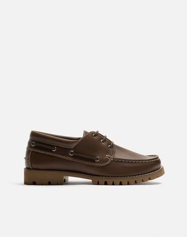 SAPATO NÁUTICO DE PELE - Castanho da Zara