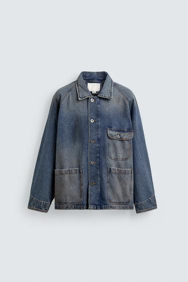 ヴィンテージ風ウォッシュドデニムシャツジャケットミディアムブルーZaraのヴィンテージ風ウォッシュドデニムシャツジャケット - ミディアムブルー