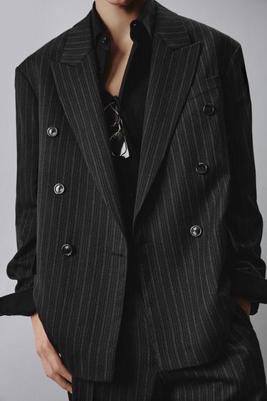 DOUBLE-BREASTED PINSTRIPE SUIT BLAZER - Black by Zara - Image 5