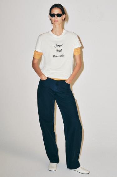 ФУТБОЛКА ИЗ СТРУЯЩЕЙСЯ ТКАНИ С НАДПИСЬЮ — БЕЛЫЙ от Zara — изображение 0