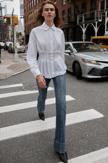 POPLIN SHIRT WITH PLEATS - White by Zara