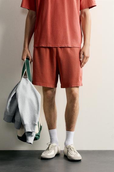 WASHED WAFFLE TEXTURE SHORTS — Red 2
