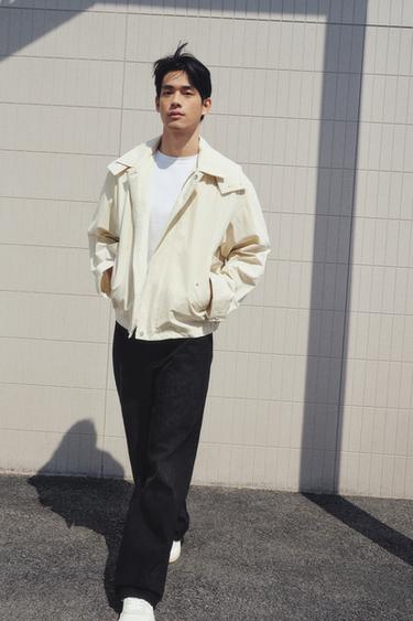 Zara 短版科技布料連帽派克外套 - 裸色