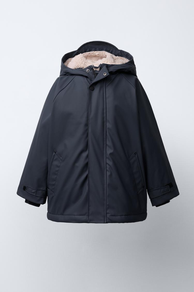 RUBBERIZED WATER REPELLENT FLEECE LINED RAINCOAT Navy blue