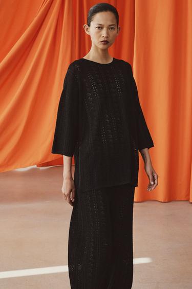 PANTALON BOUFFANT EN MAILLE POINTELLE - Noir de Zara - Image 4