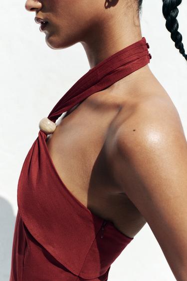 ROBE MIDI HALTER EN LIN - Vin de Zara - Image 4