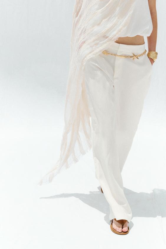 БРЮКИ ПРЯМОГО КРОЯ ИЗ ЖАТОЙ ТКАНИ — ЭКРЮ от Zara — изображение 1