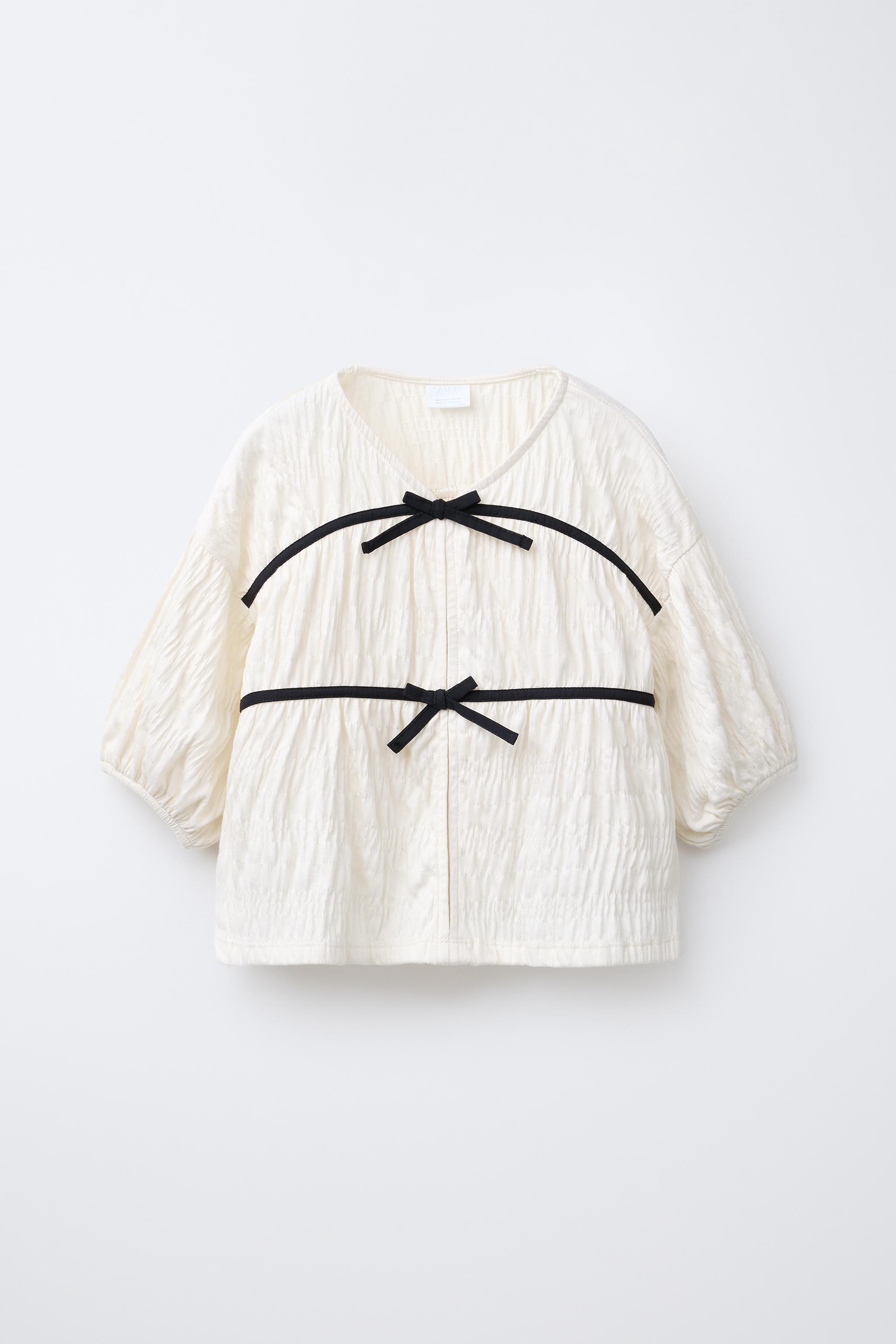 BOW TRIM TEXTURED TOP - Ecru | ZARA United States