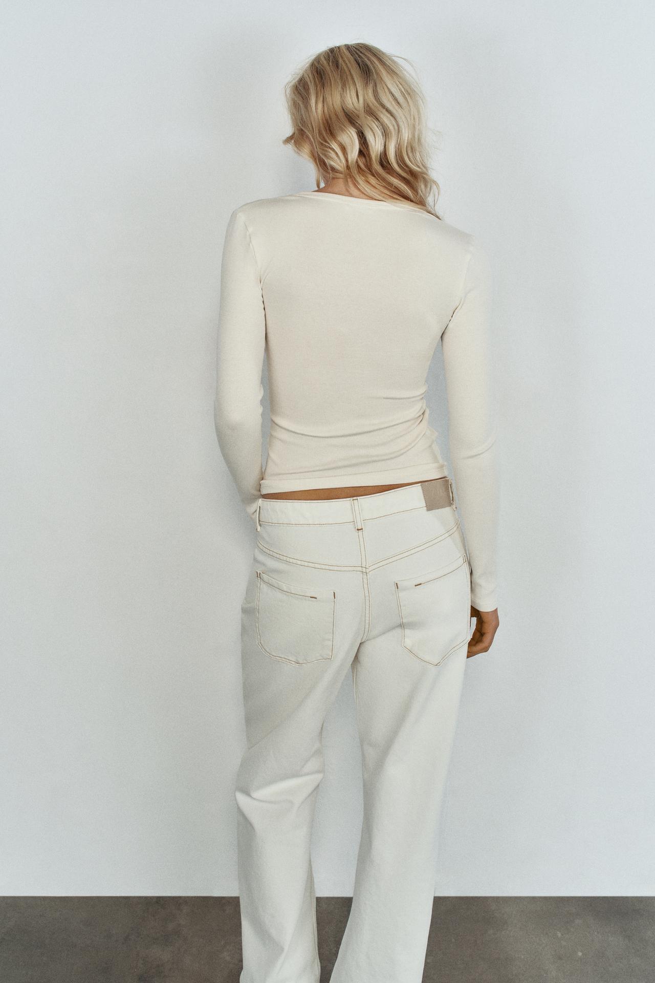 LONG SLEEVE HENLEY T-SHIRT — Ecru