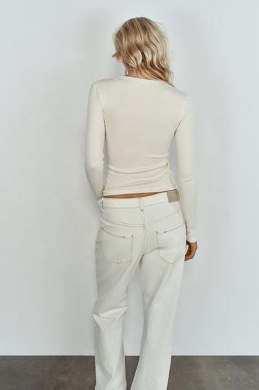 LONG SLEEVE HENLEY T-SHIRT — Ecru 2