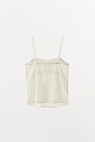 EMBROIDERED BEADED STRAPPY TOP - Oyster-white by Zara - Image 4