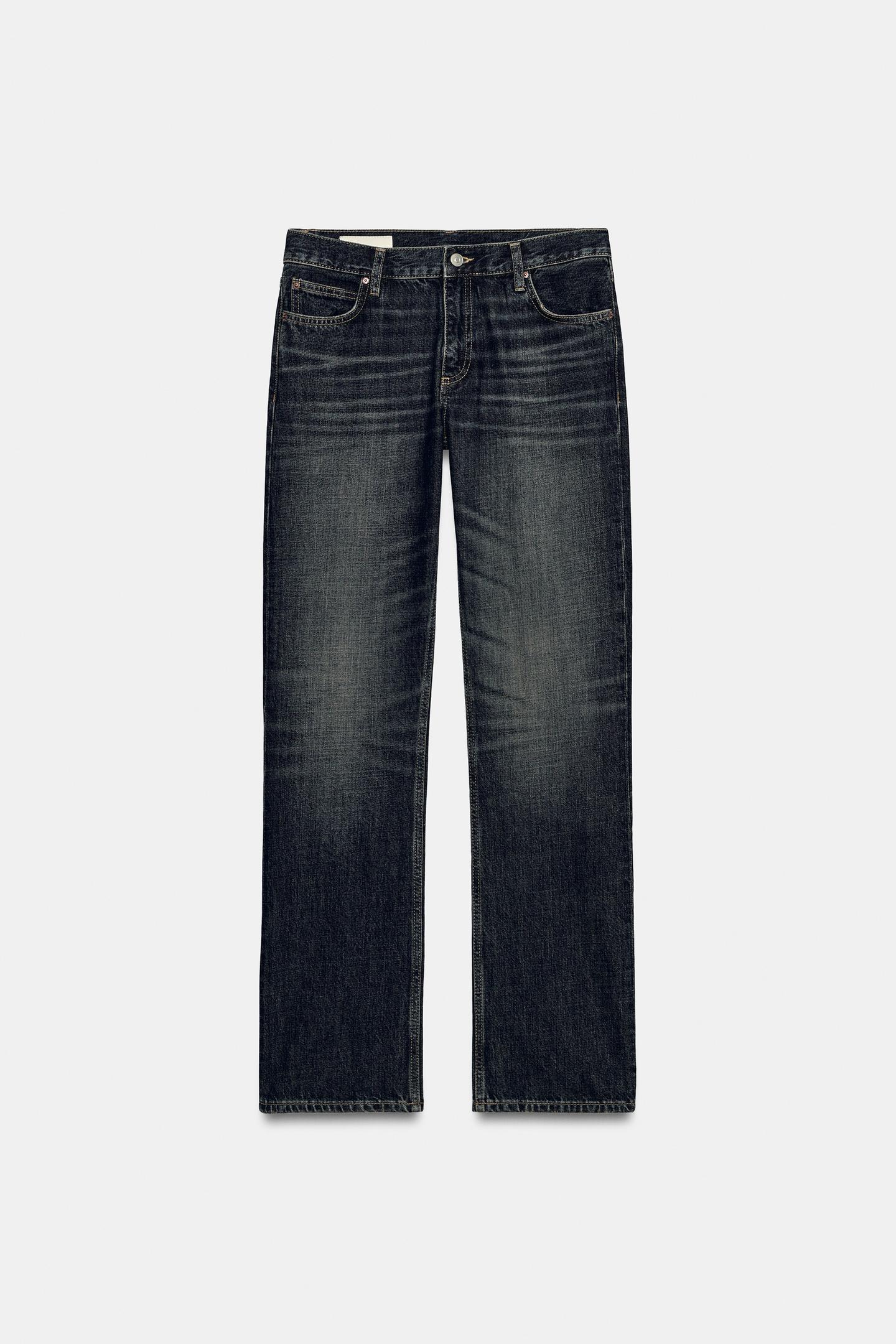 Женские джинсы Zara Mid-Rise Straight Fit Trf, цвет: Тёмно-синий — фото 7