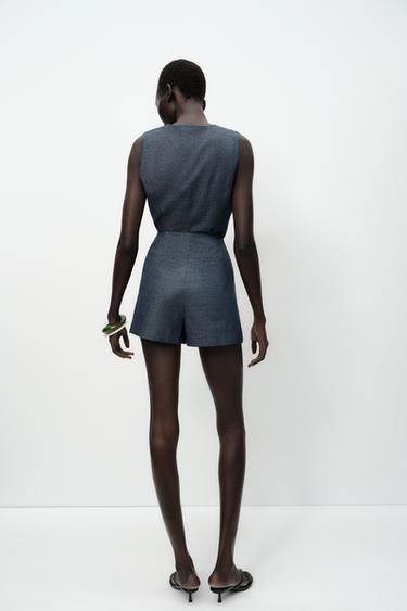 BERMUDA BOUTONS AVEC LIN - Indigo clair de Zara - Image 5