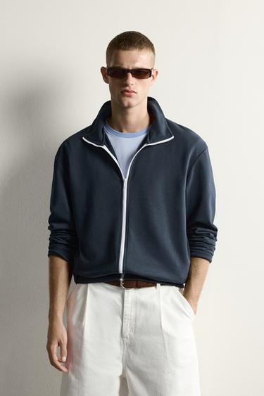 SUDADERA RELAXED FIT CREMALLERA CONTRASTE - Azul de Zara